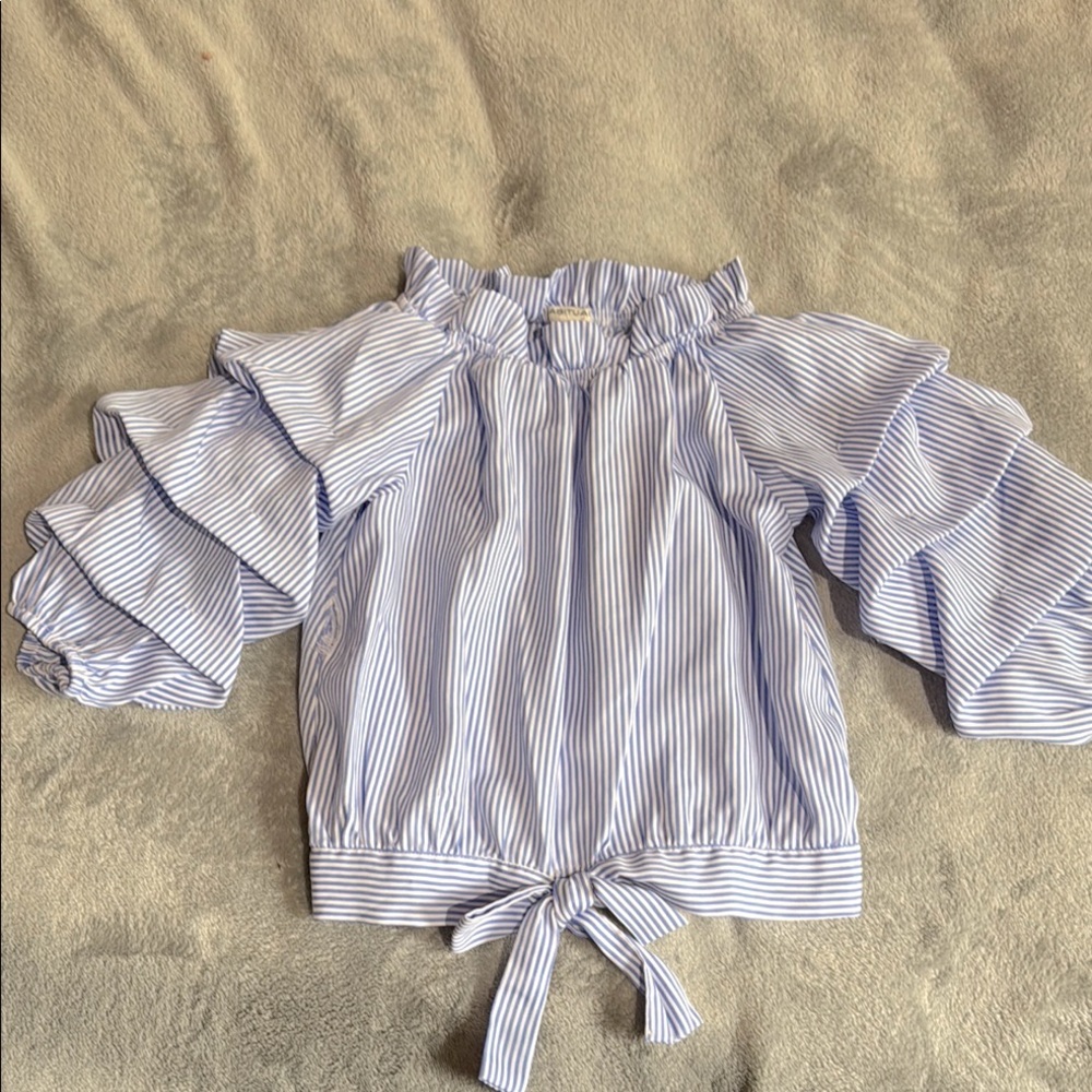 Habitual Girls Striped Blouse with Ruffle Sleeves